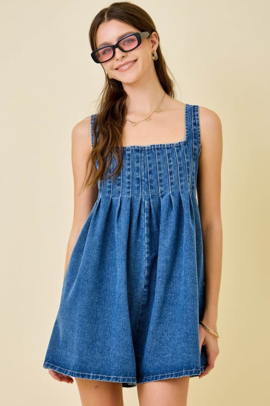 Pintuck open back short romper