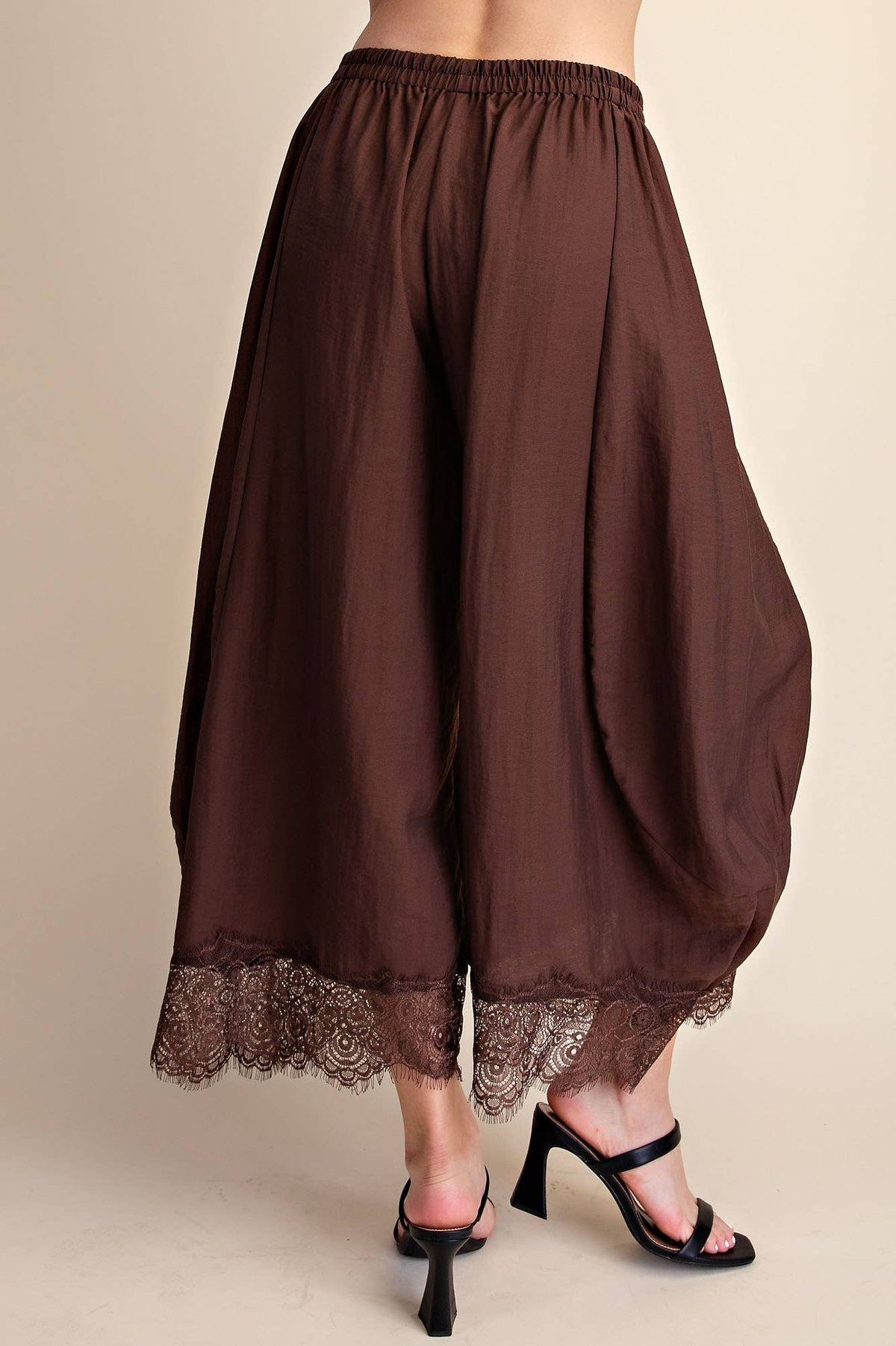 Cropped Lace Trim Balloon Pants