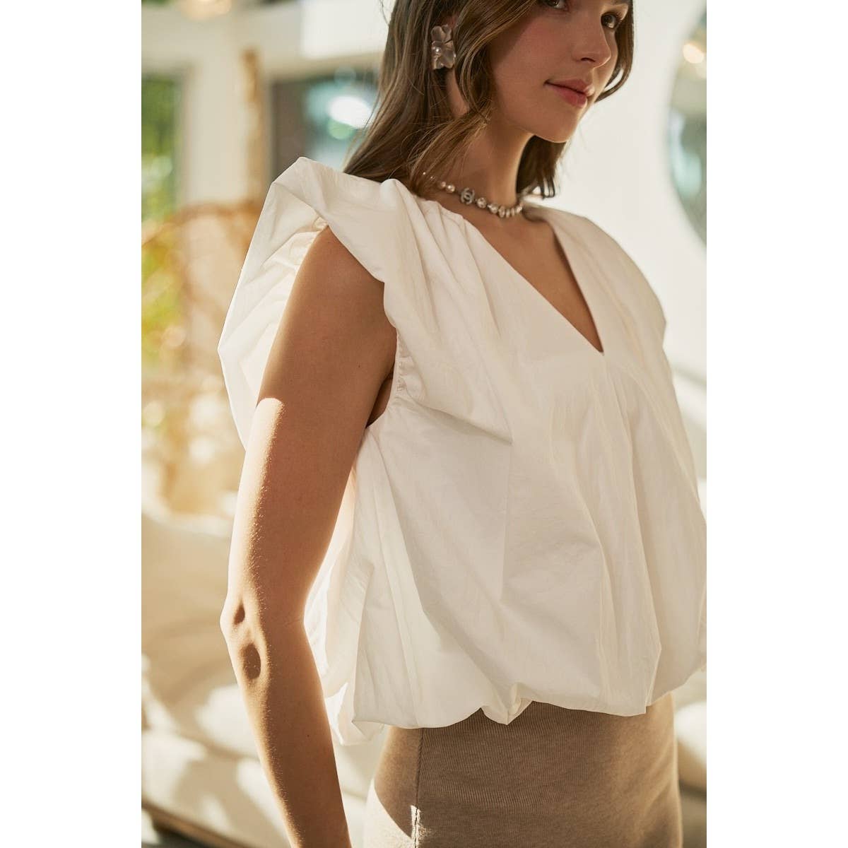 Quiet Elegance Sleeveless V Neck Blouse Top