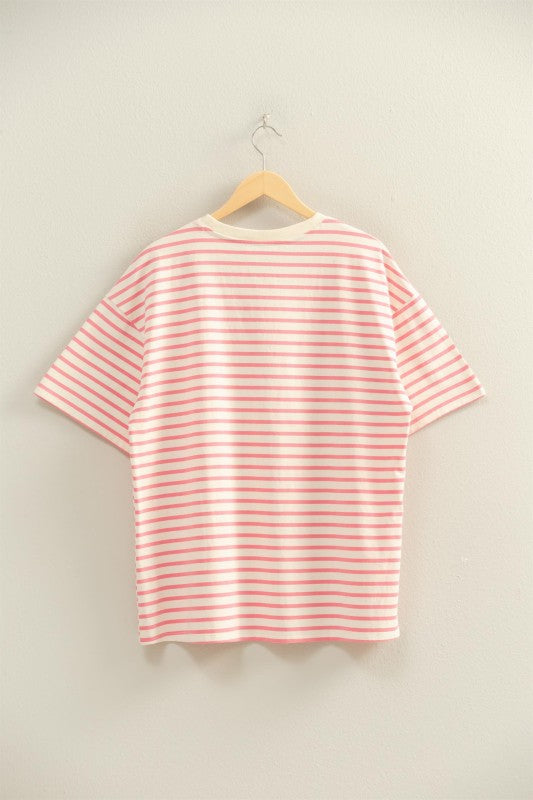 Oversized half sleeve striped tee