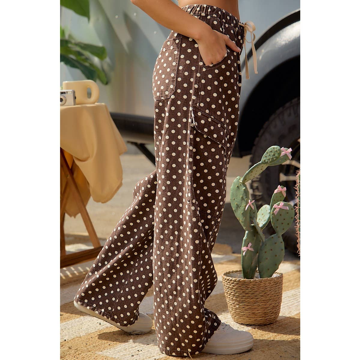 Polka dot wide leg pants