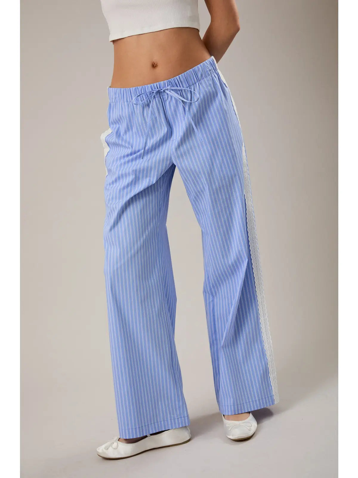 Blue striped lace trimmed boxer pants