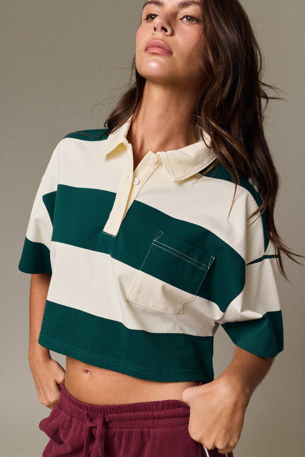 Cropped Rugby Stripe Polo Top