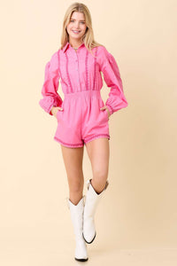 Pink Romper Lace Front Detail
