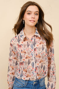 Button Up Western Blouse