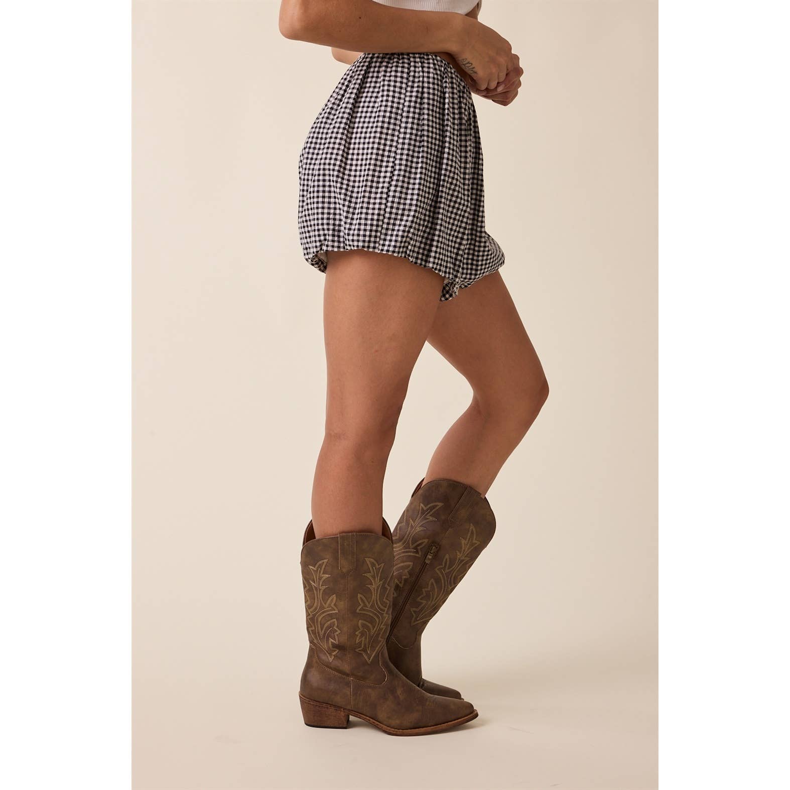 GINGHAM BUBBLE HEM SHORTS