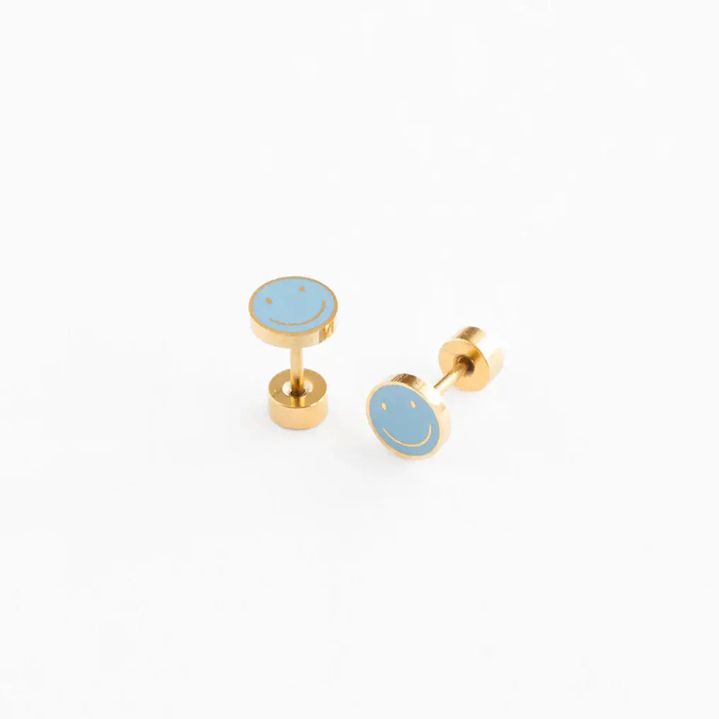 Smile Stud Earrings - Hypoallergenic, Flat Back, Girl Gift