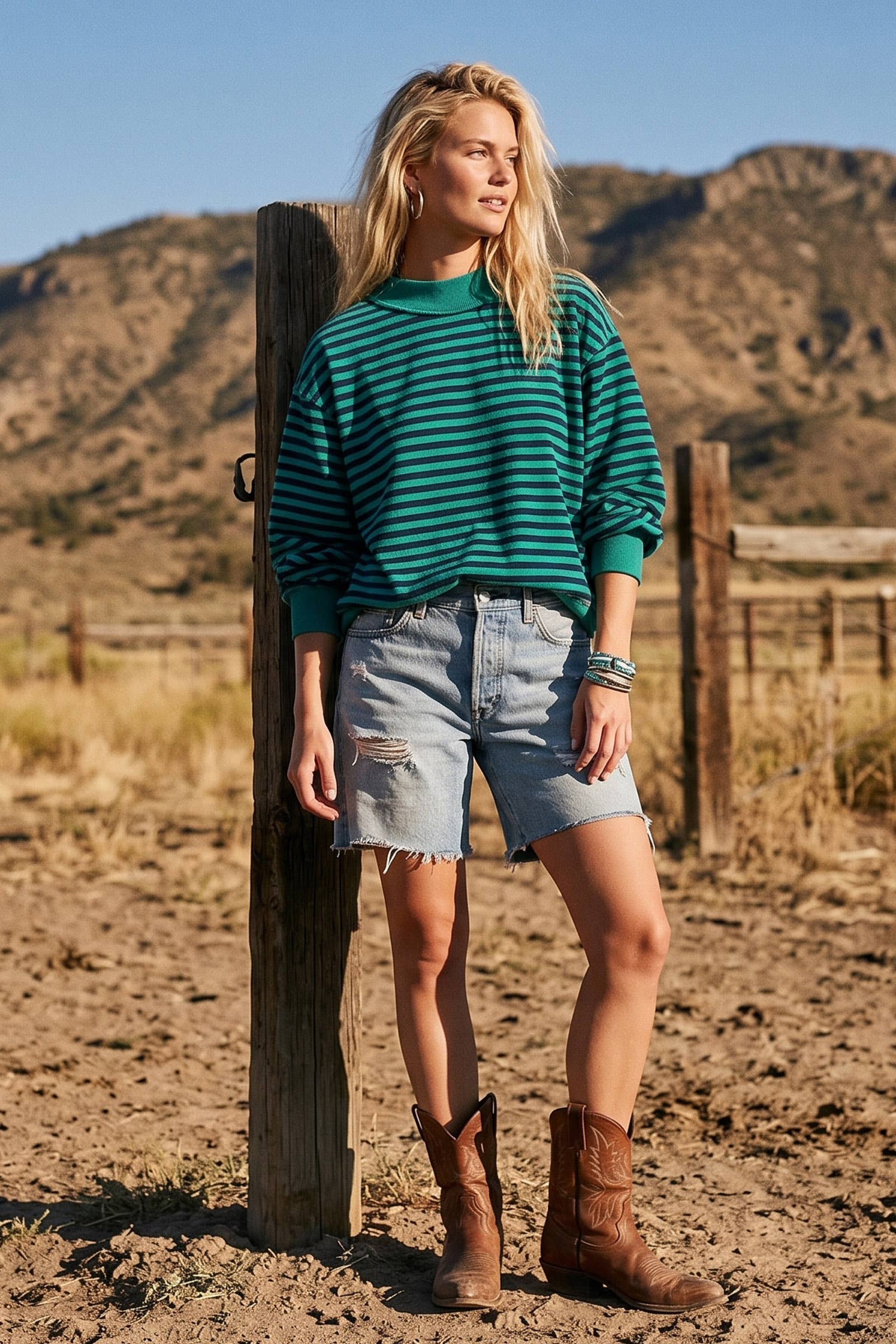 Oversized Contrast Stripe Mock Neck Terry Pullover
