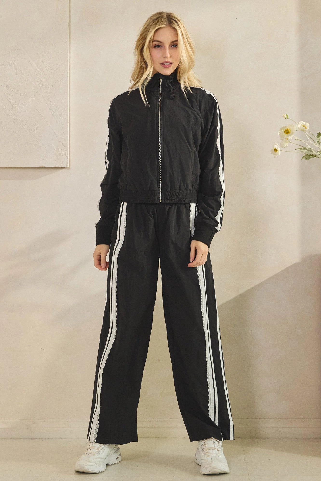 Lace trimmed track suit