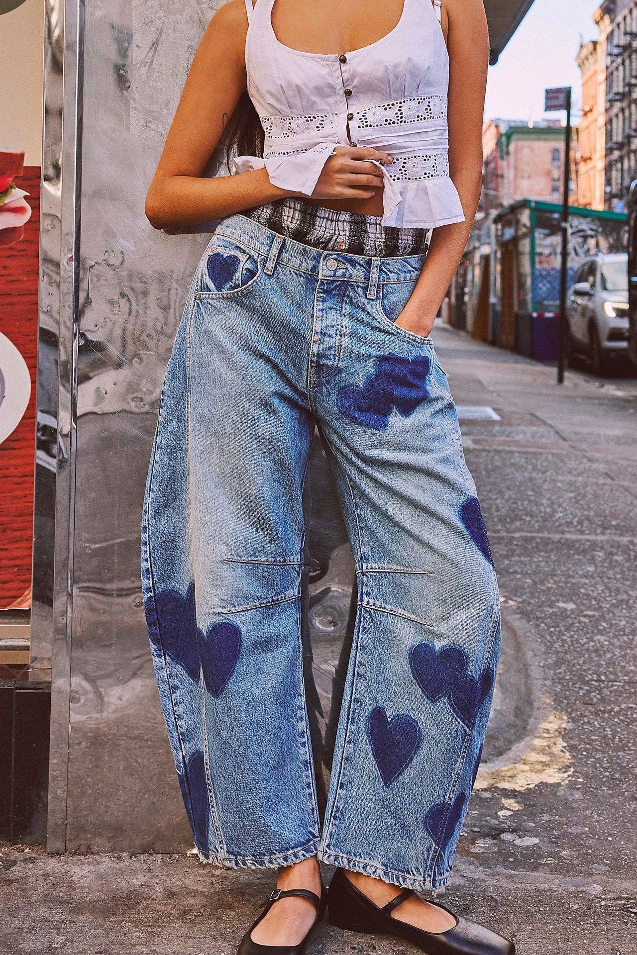 Love Print Loose Midi Waist Jeans