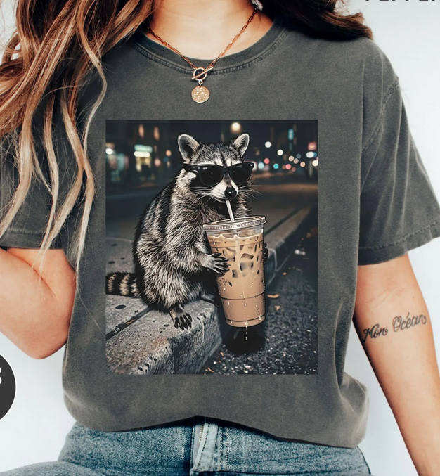 Cool Raccoon Iced Coffee T-Shirt