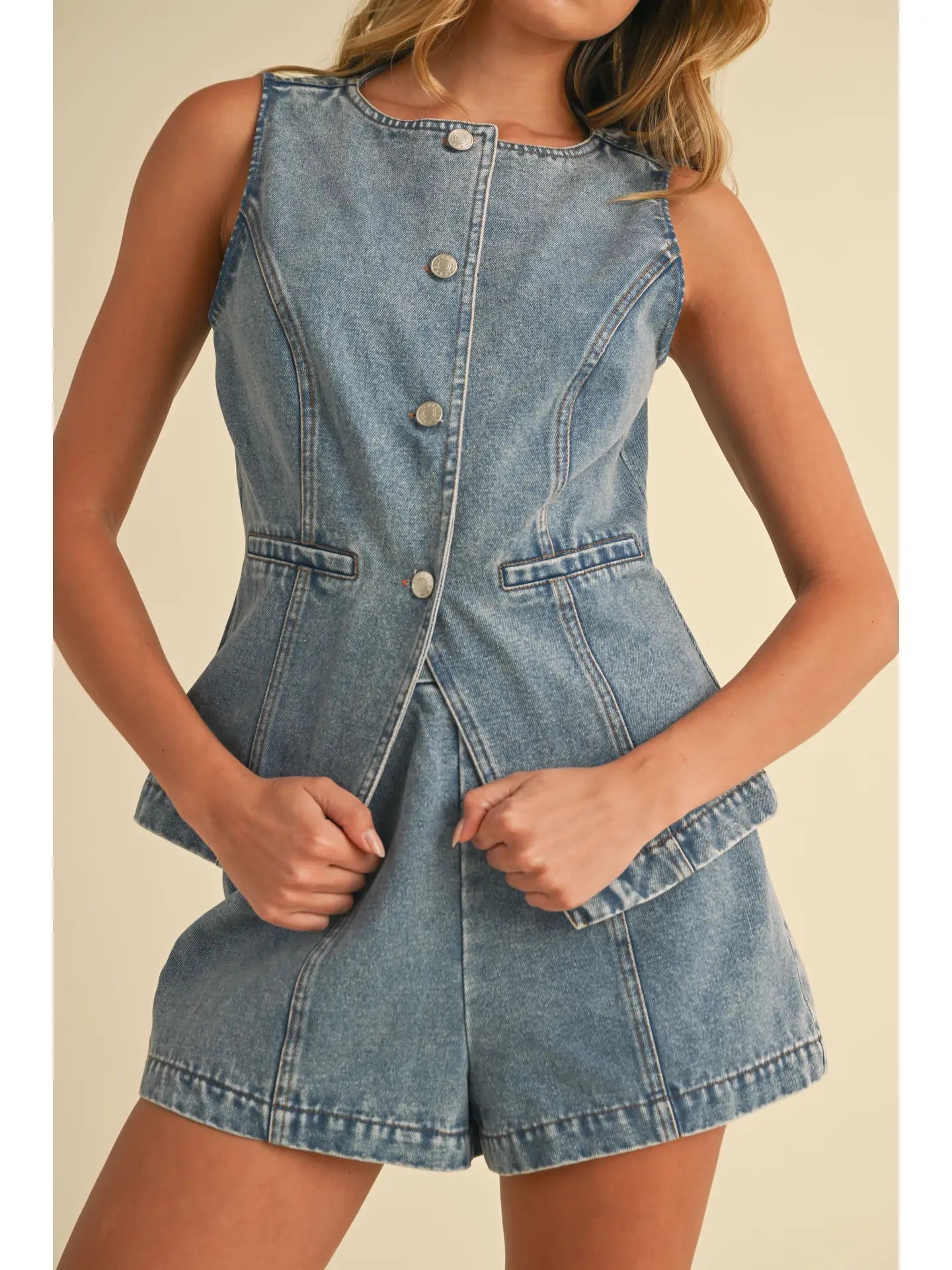 Denim vest and shorts set