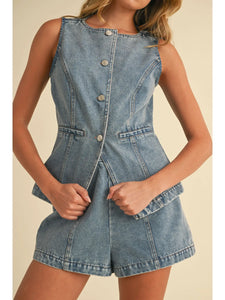 Denim vest and shorts set
