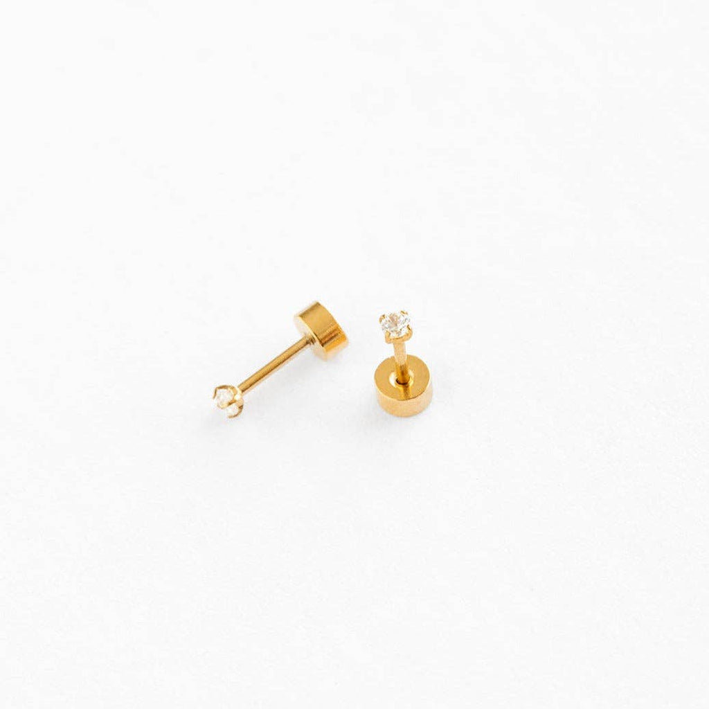Mini Diamond Stud Earrings - Hypoallergenic, Flat Back, Girl