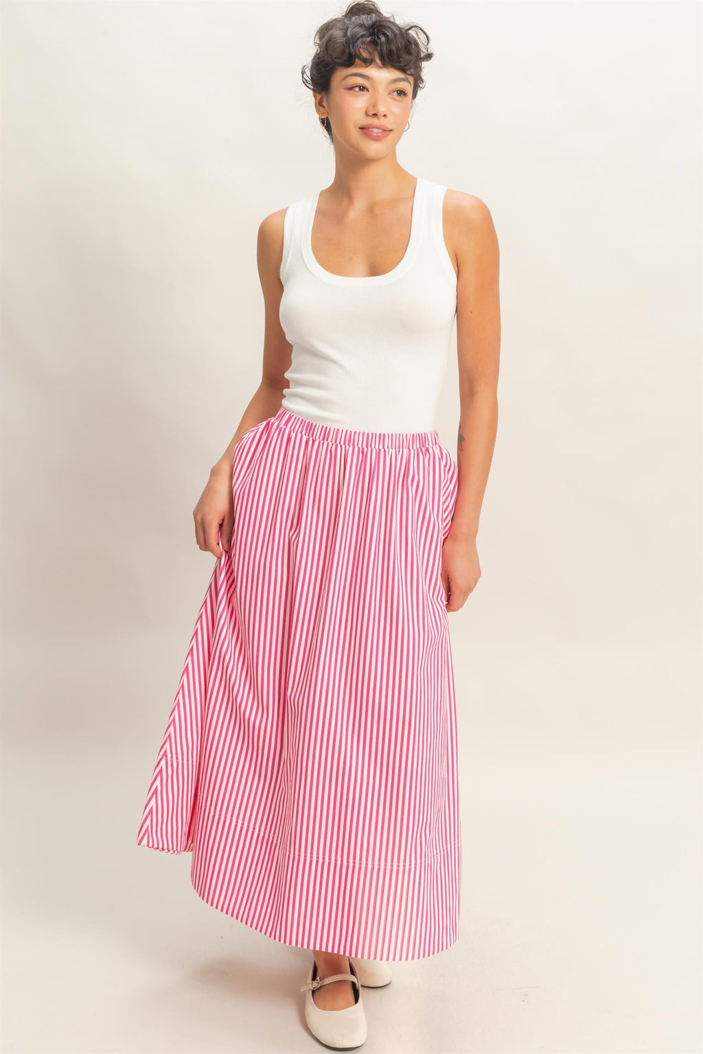 Pink striped midi skirt