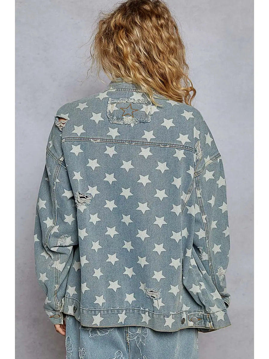 Distressed star denim jacket