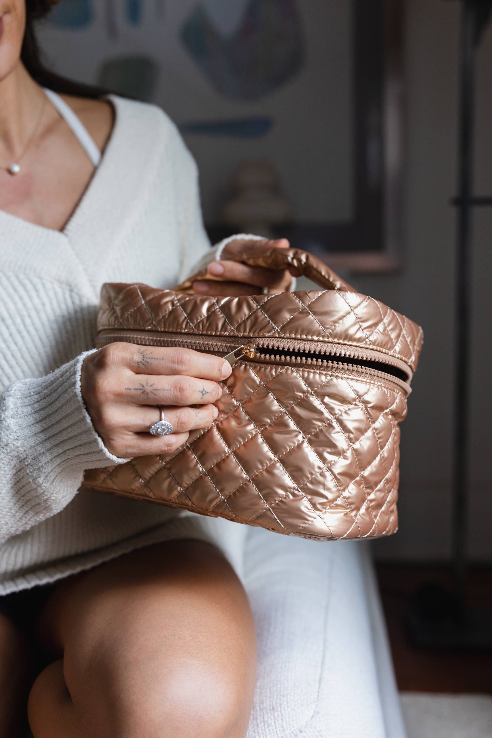 Cosmetic Travel Case / Makeup Bag - Metallic Rose Gold