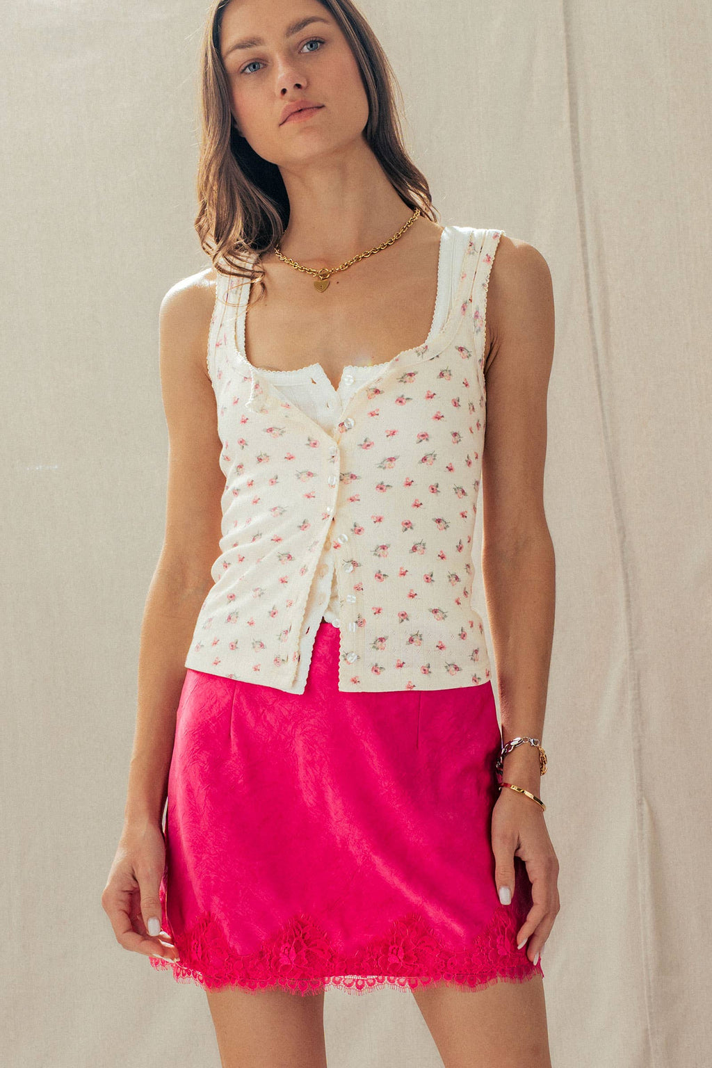 Romantic Scalloped Lace Trim Satin Mini Lingerie Skirt