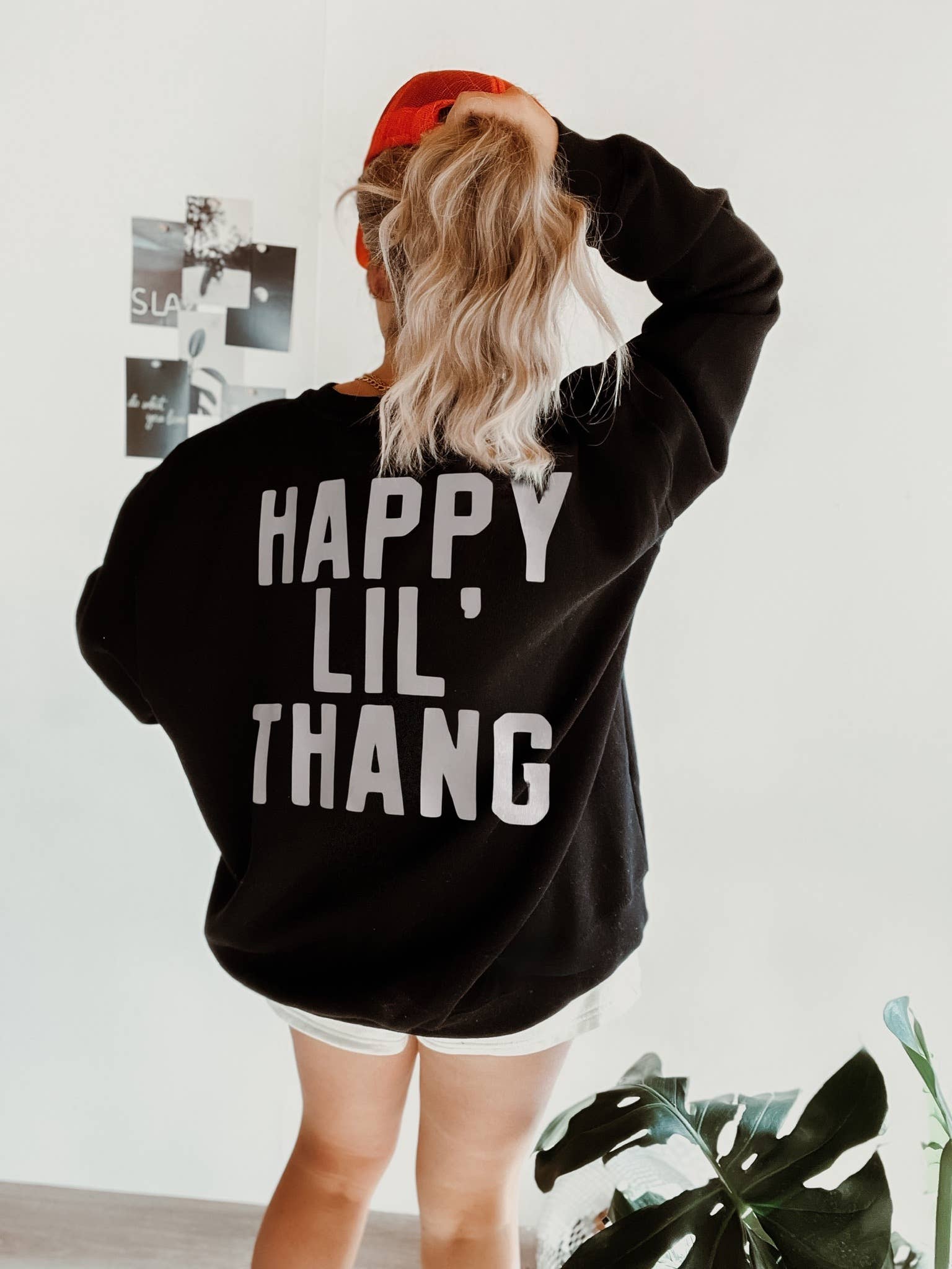 Happy Lil Thang Graphic Womens Sweatshirt - Black