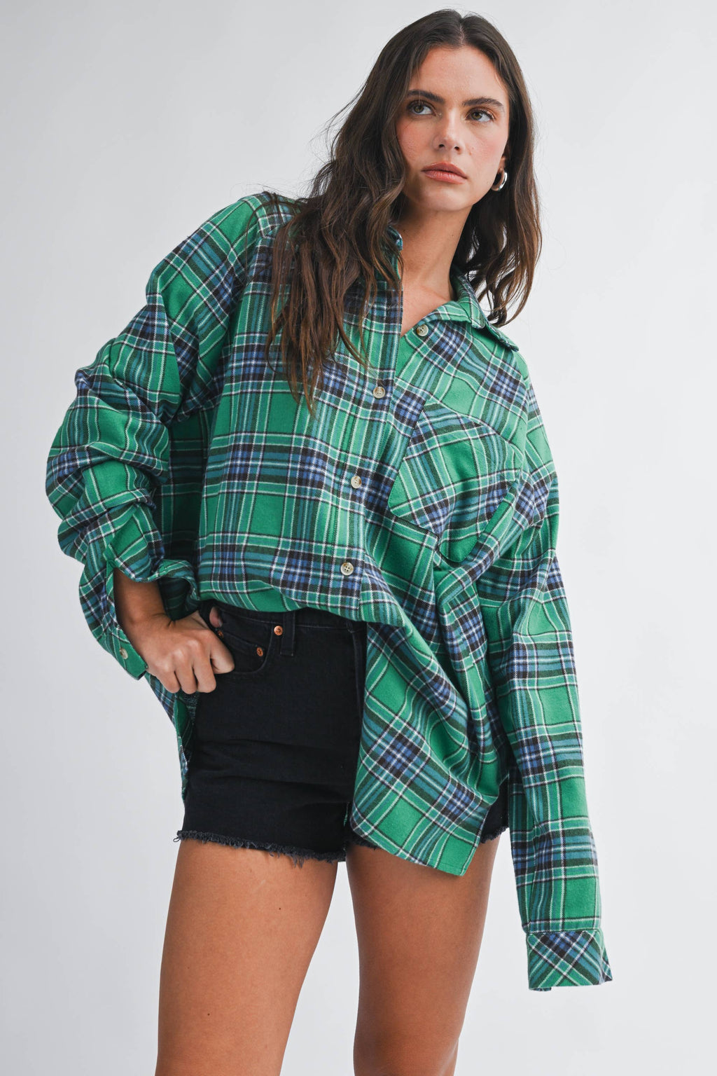 Oversized Plaid Button Down Shirt