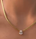 Gia-Tear Drop Solitaire Princess Setting Wheat Chain Steel