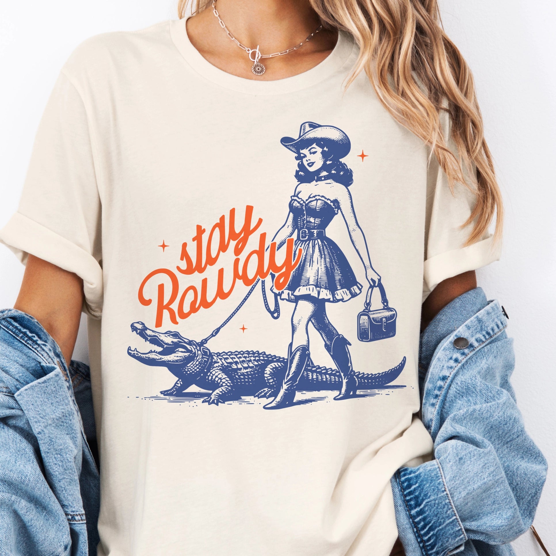 Retro cowgirl alligator tee