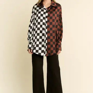 Split checkered button down