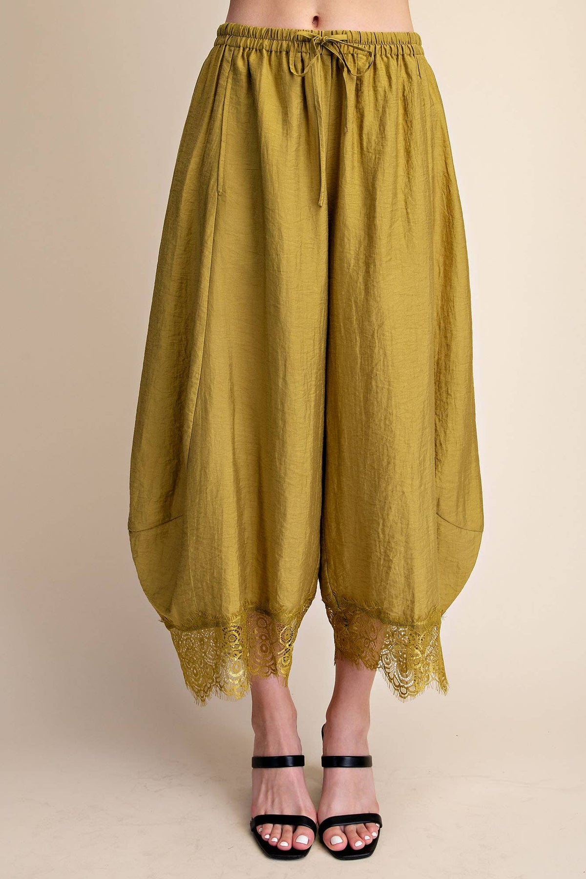 Cropped Lace Trim Balloon Pants