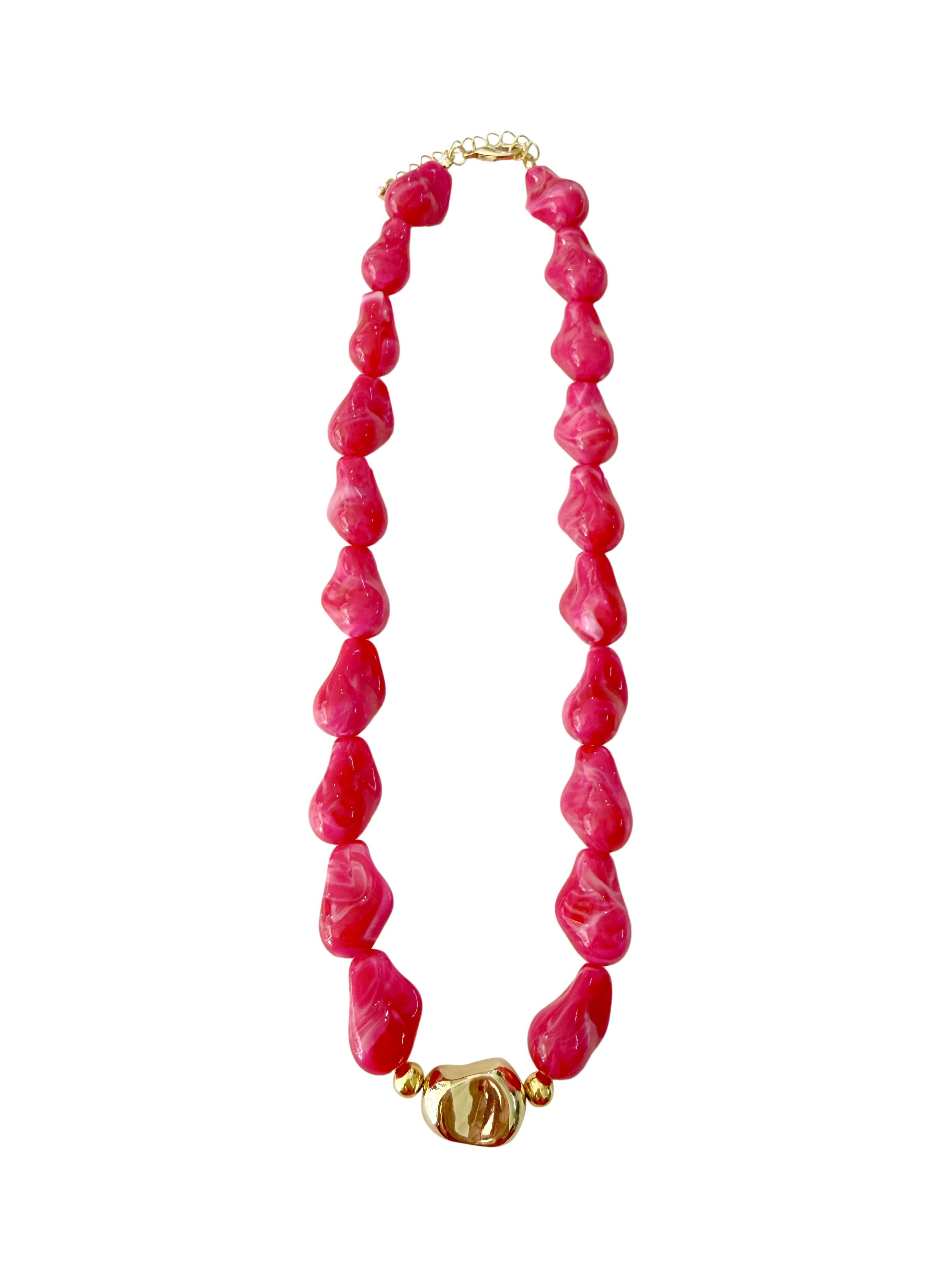 Jazz Chunky Beaded Necklace- Pink