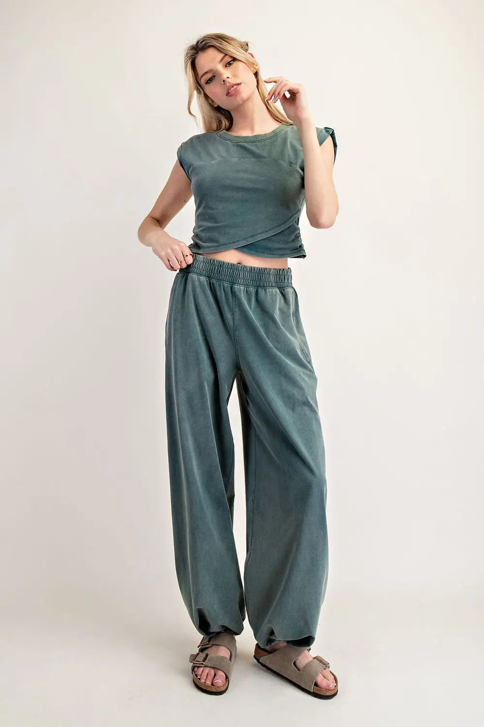 Short sleeve wrap pant set