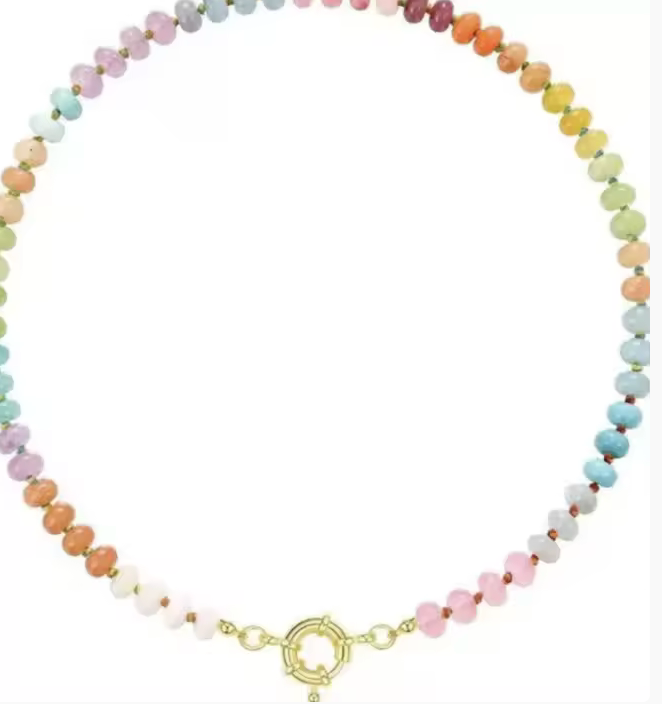 Gemstone Candy Bead Rainbow and Charm Collector Necklace