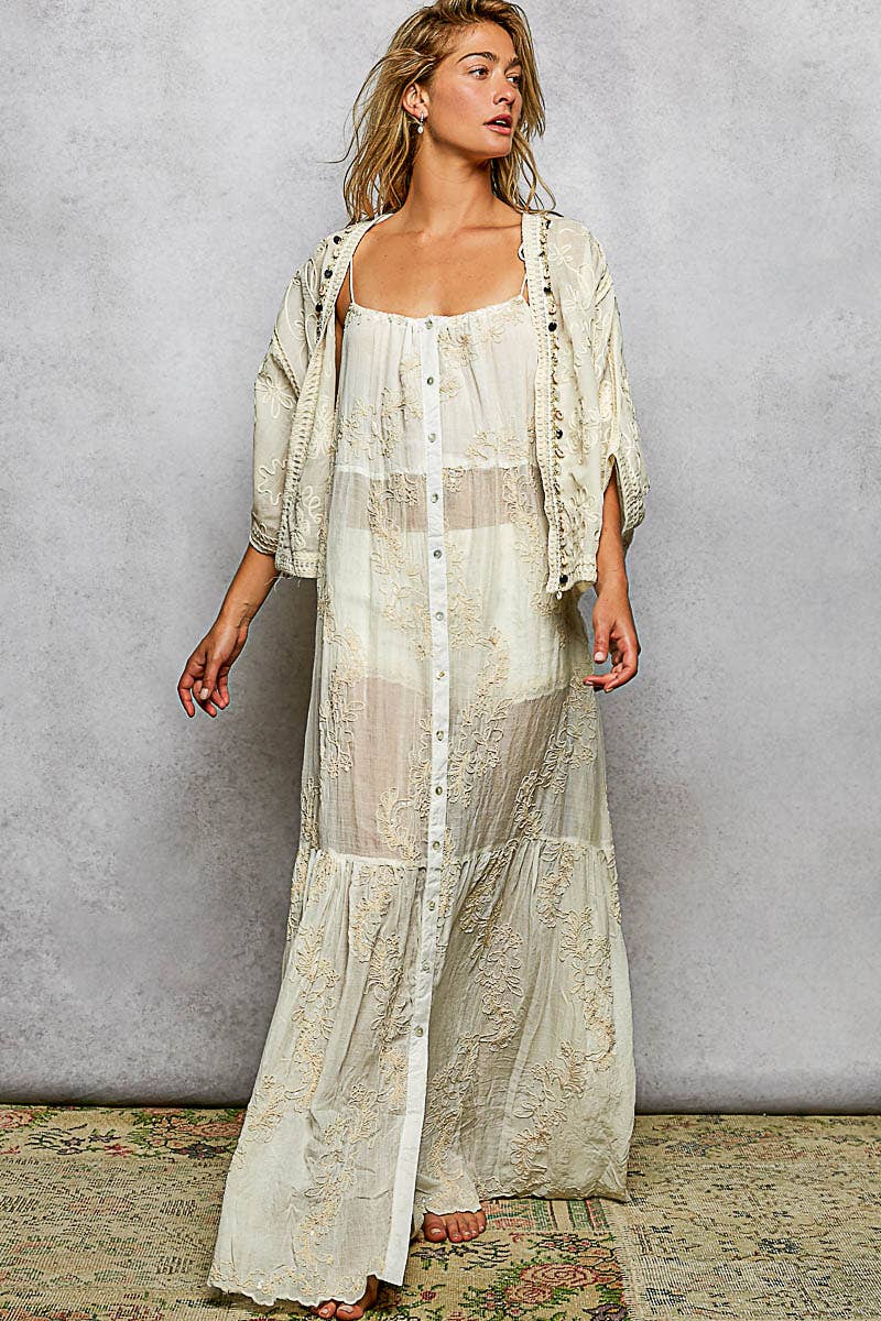 Sleeveless Round Neck Tassel Shoulder Tie Woven Maxi Dress