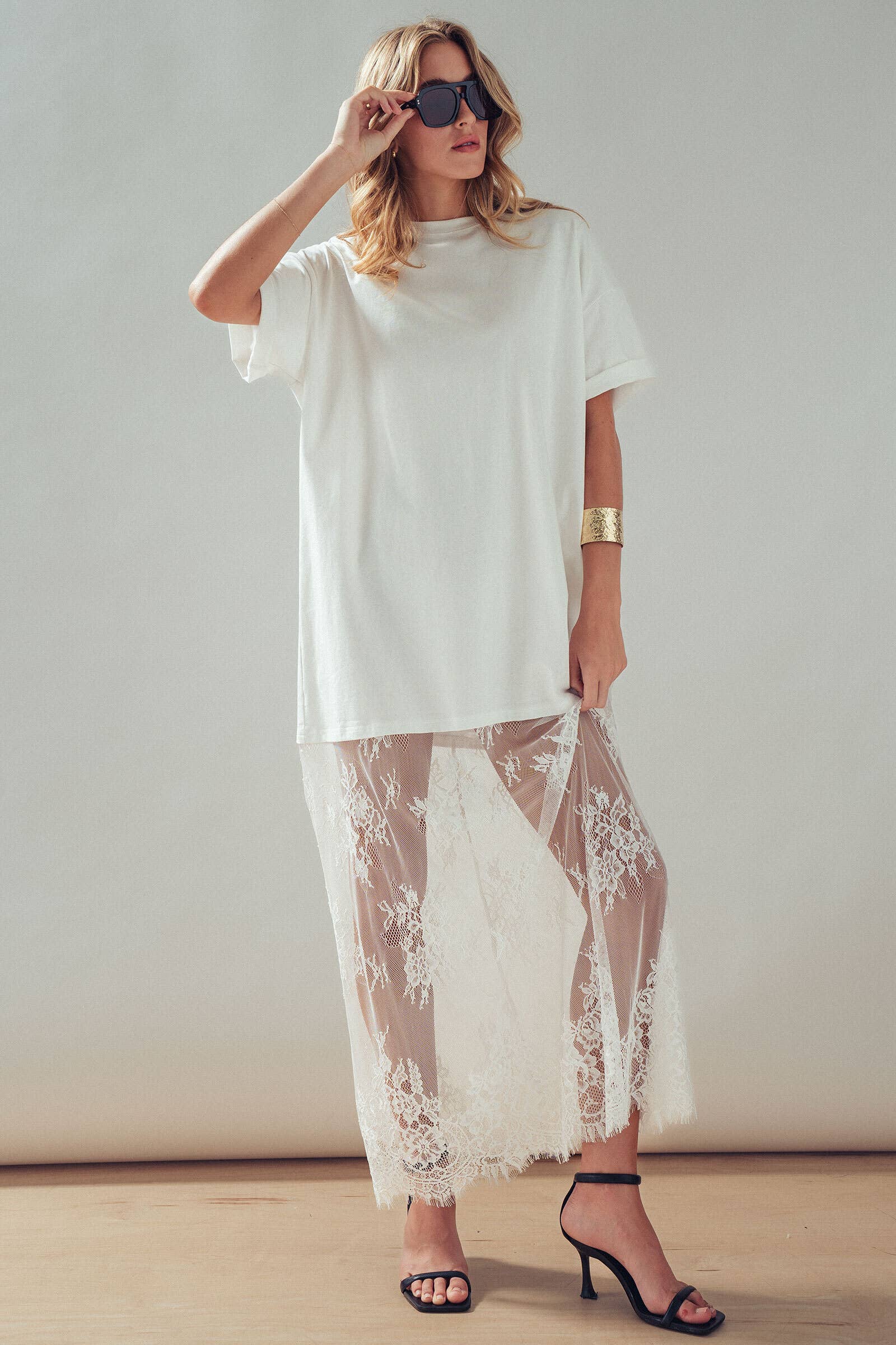 T-Shirt Dress with Sheer Lace Skirt