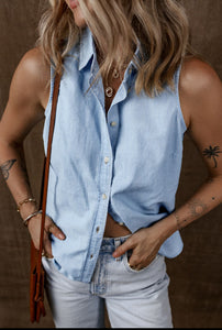 Light Denim button-down Tank