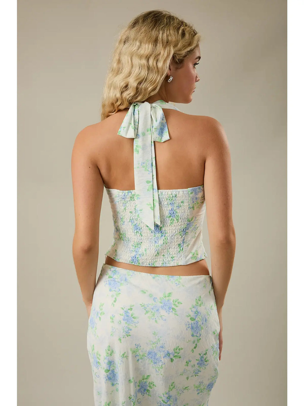 Blue and green floral halter set