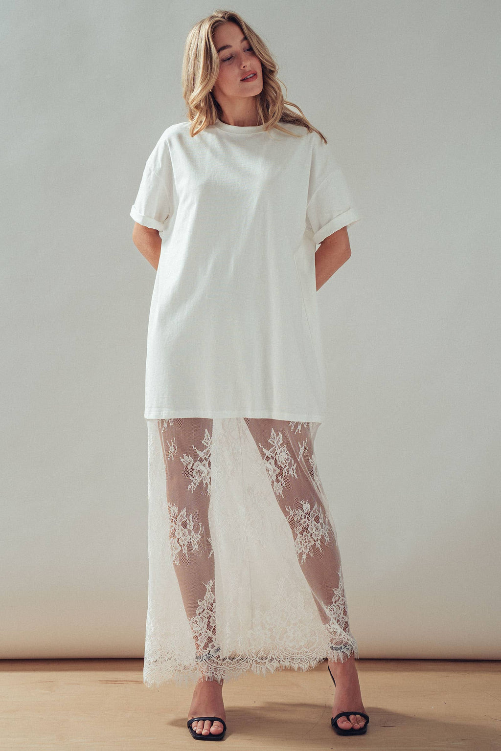T-Shirt Dress with Sheer Lace Skirt