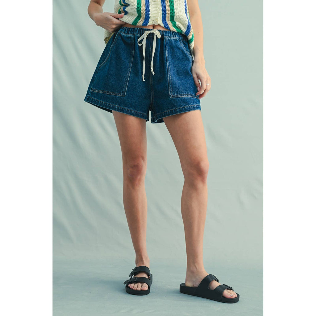 DENIM SHORTS WITH DRAWSTRING