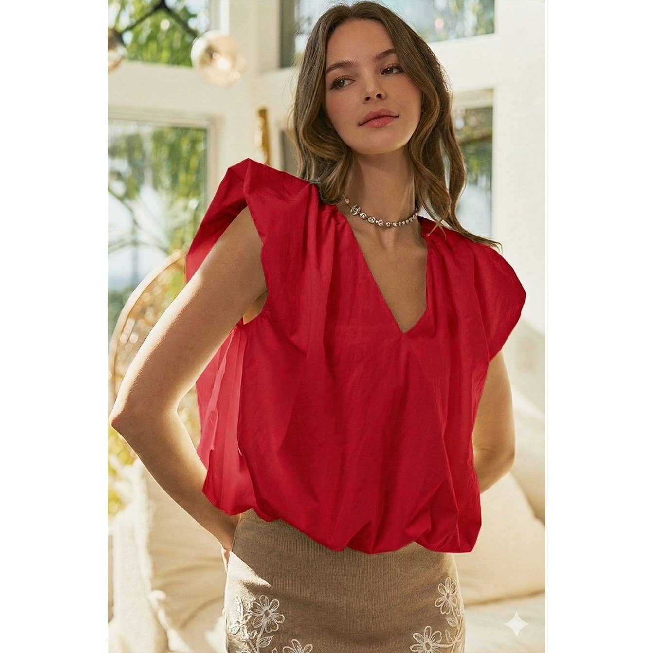 Quiet Elegance Sleeveless V Neck Blouse Top