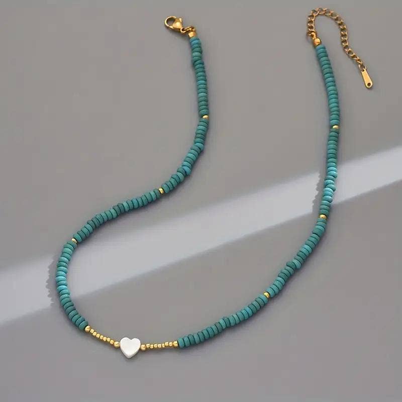 Turquoise Beaded Heart Necklace