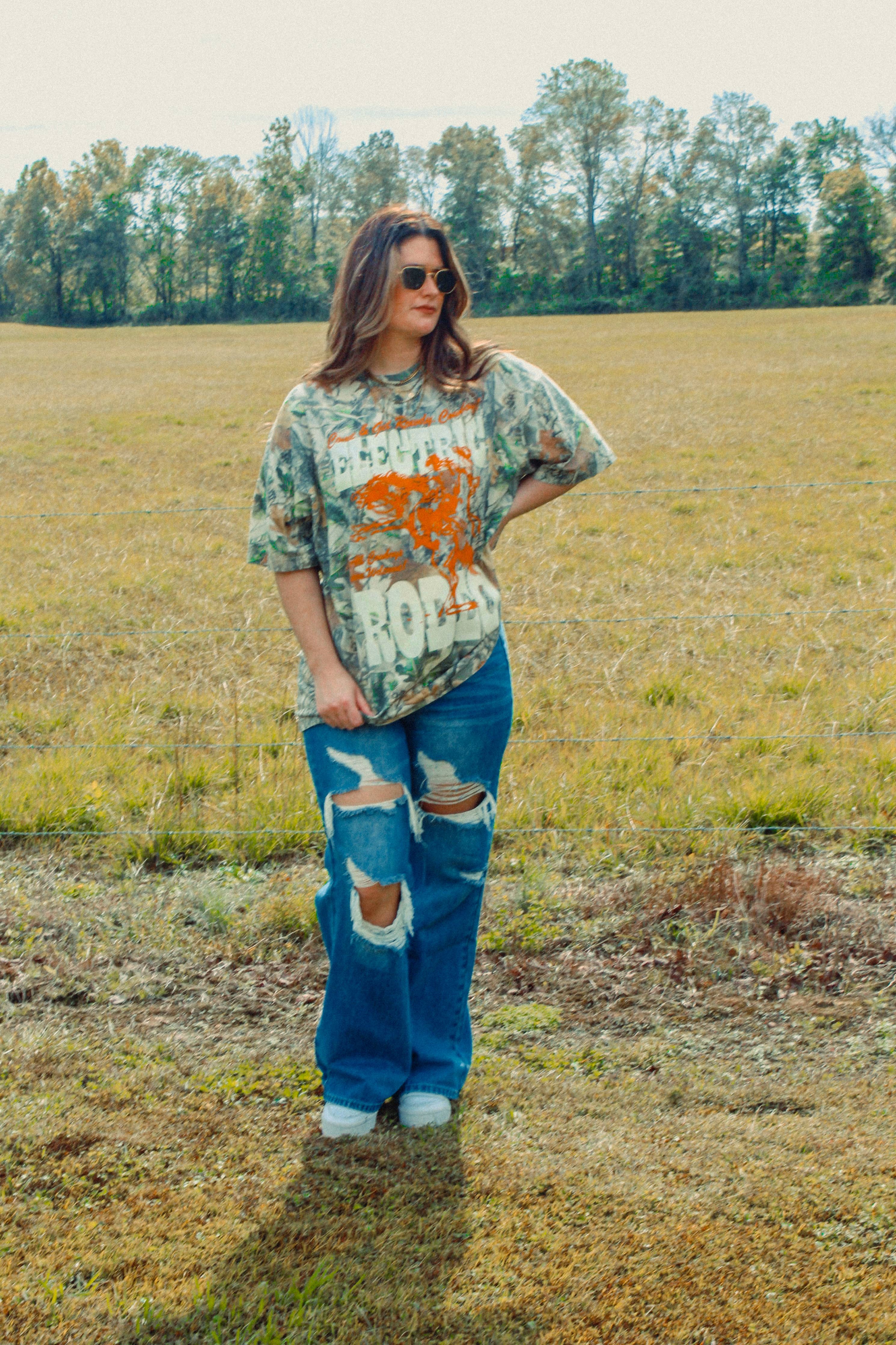 Camo Electric Rodeo, Country Western Boxy Cotton TShirt