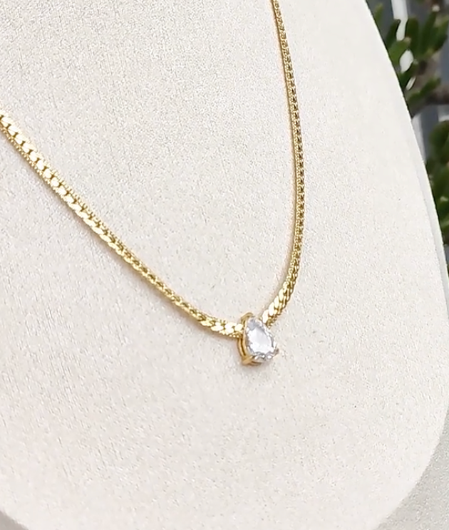 Gia-Tear Drop Solitaire Princess Setting Wheat Chain Steel