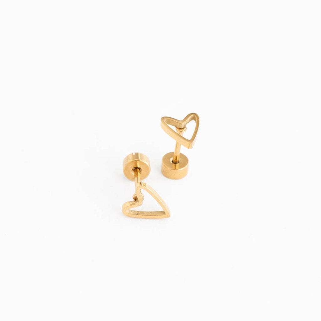 Open Heart Stud Earrings - Hypoallergenic, Flat Back, Girl