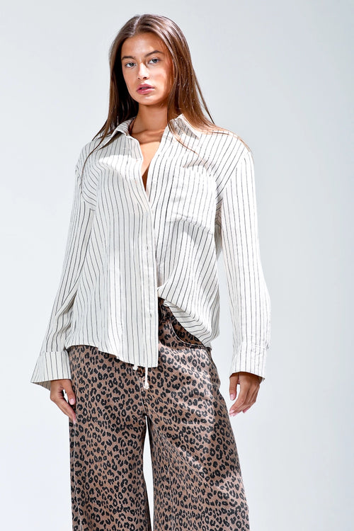 Button down linen stripe shirt