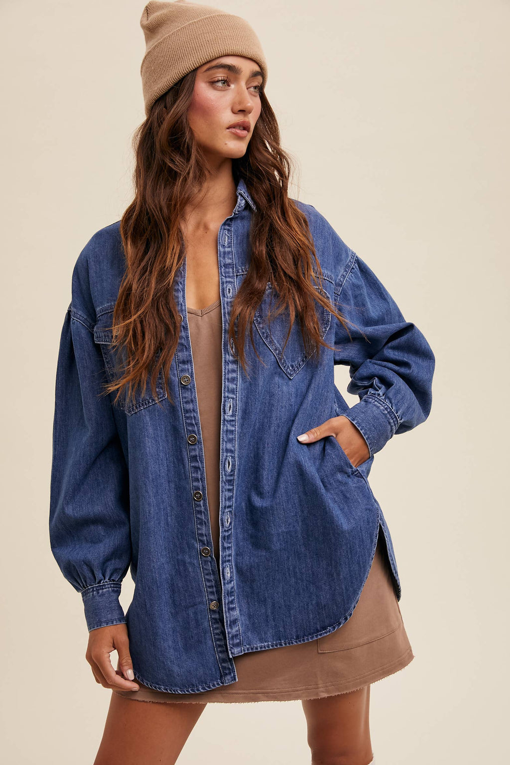 Heart Detail Oversized Denim Shirt