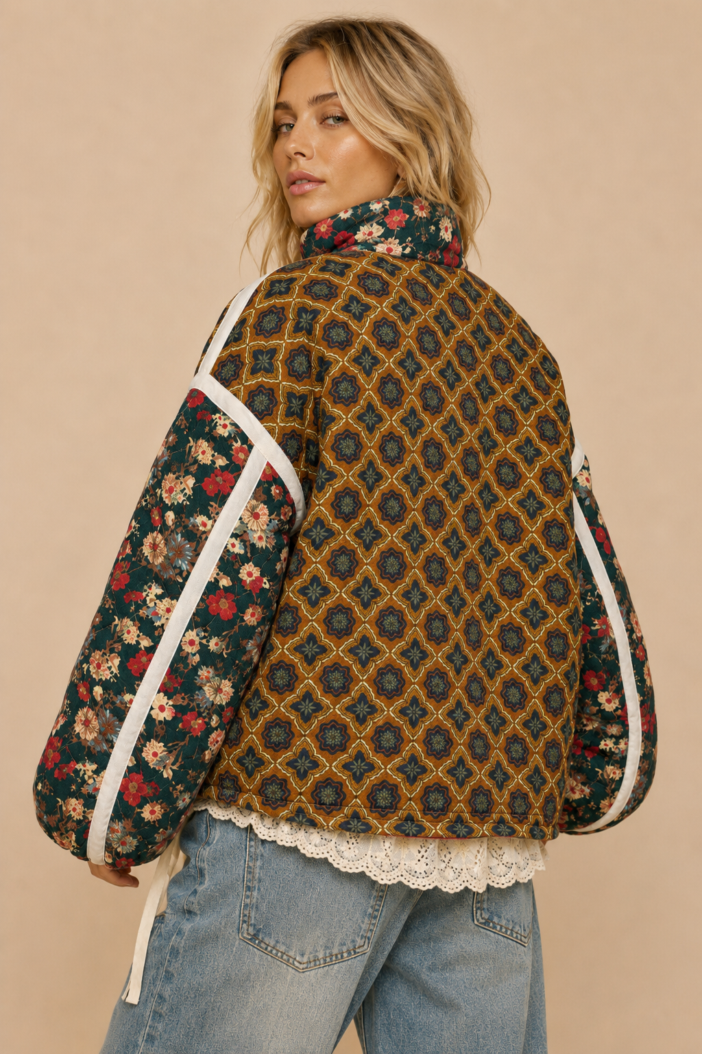 Patchwork Quilted Bomber Jacket