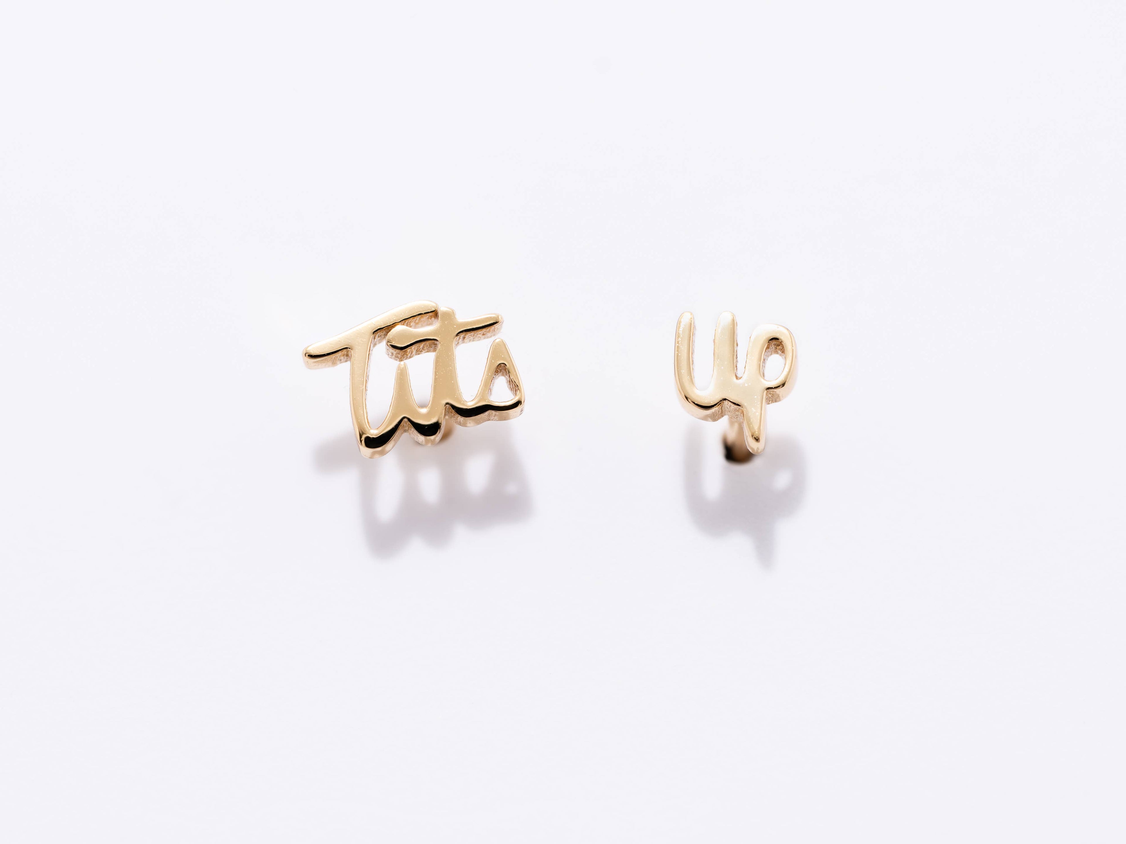 Tits Up Stud Earrings - 14K Gold Plate