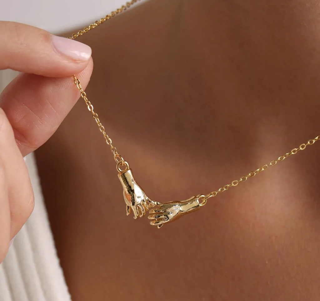 Pinky Promise Ride or Die Hand Necklace 18K Gold Waterproof