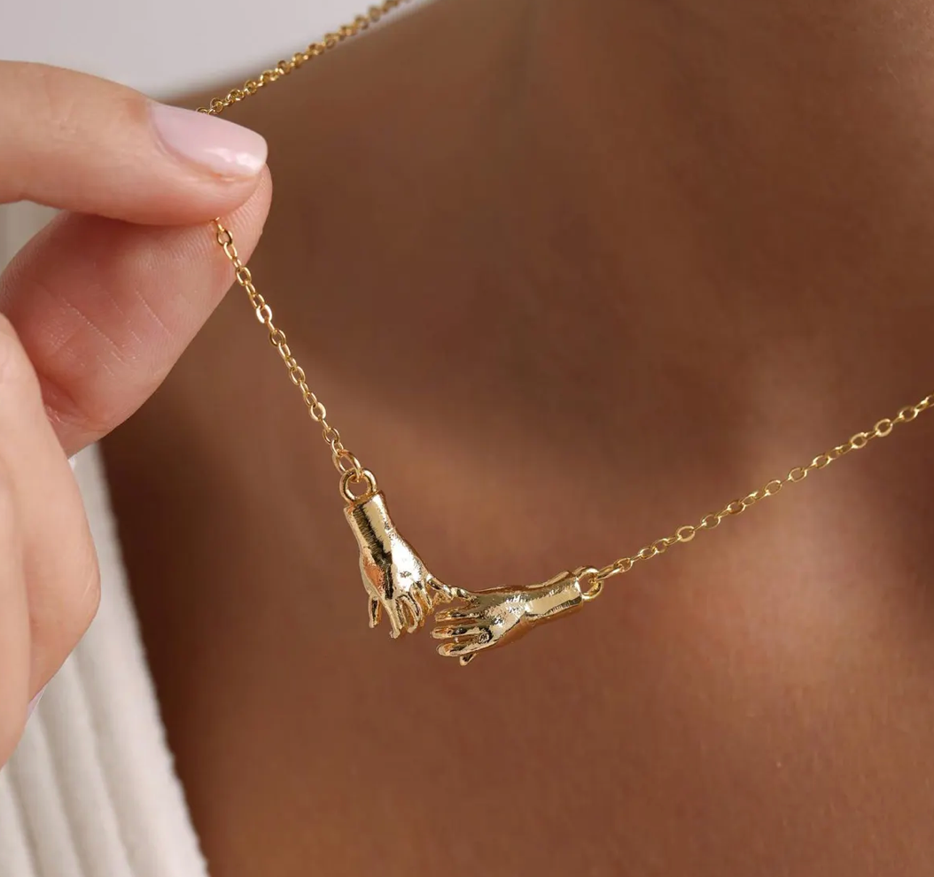 Pinky Promise Ride or Die Hand Necklace 18K Gold Waterproof