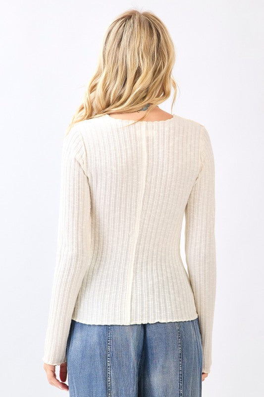 Long Sleeve Ribbed Knit Sweater Top