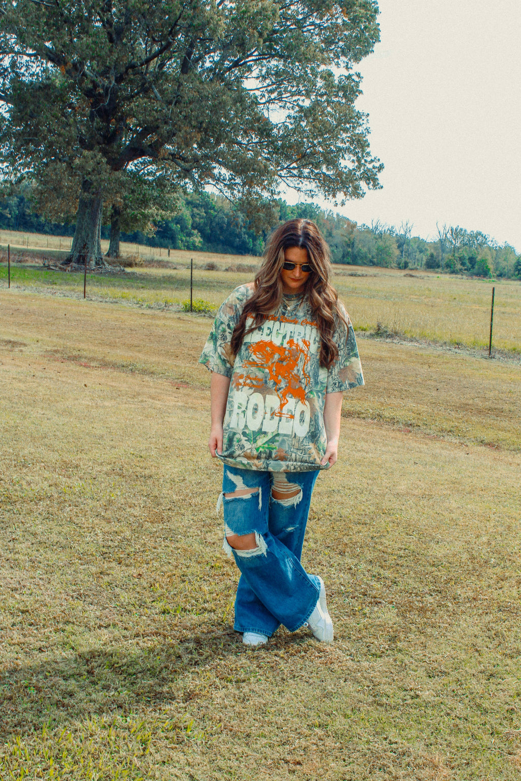 Camo Electric Rodeo, Country Western Boxy Cotton TShirt
